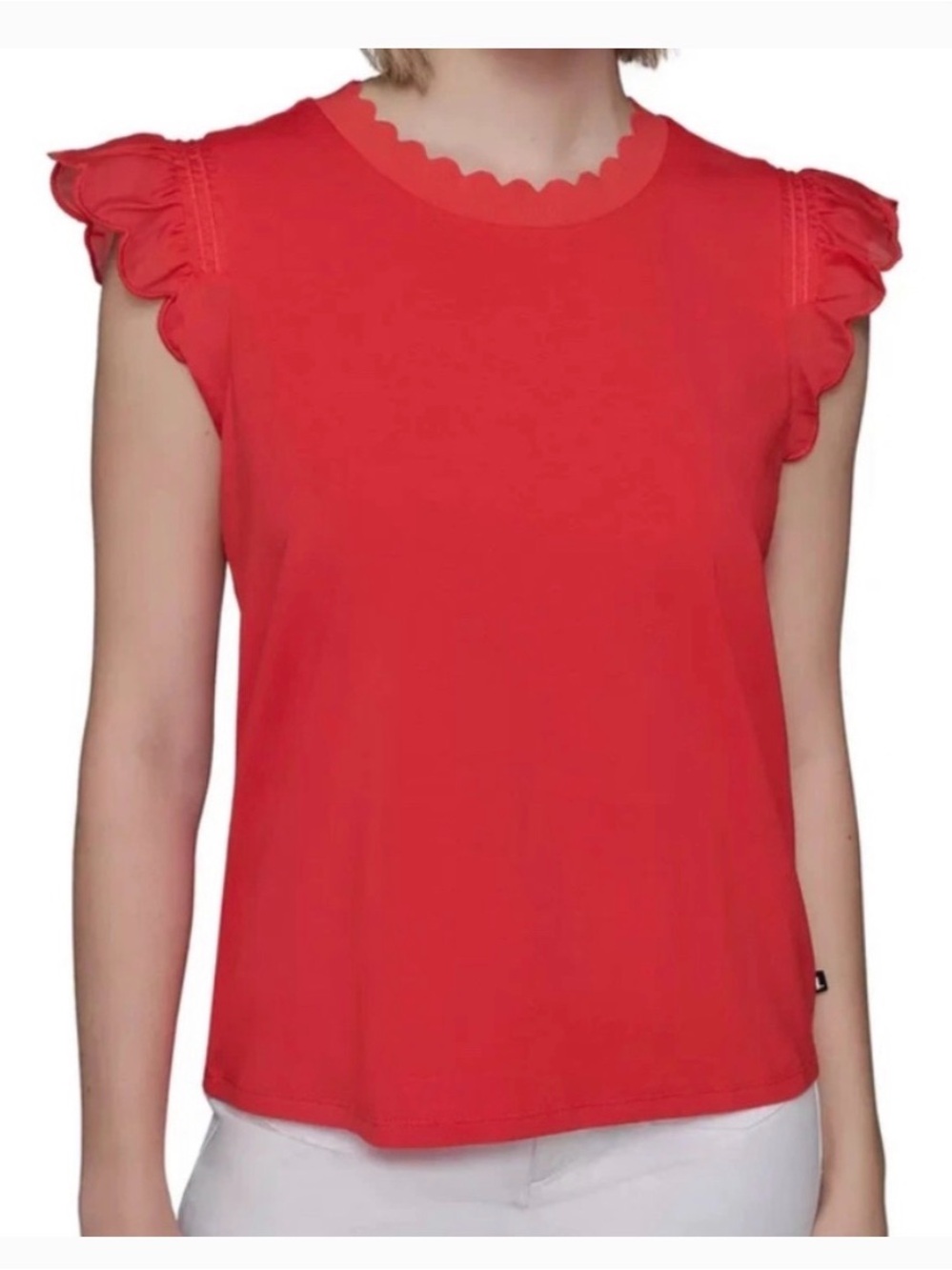 Karl Lagerfeld Red Scallop Sleeveless Top